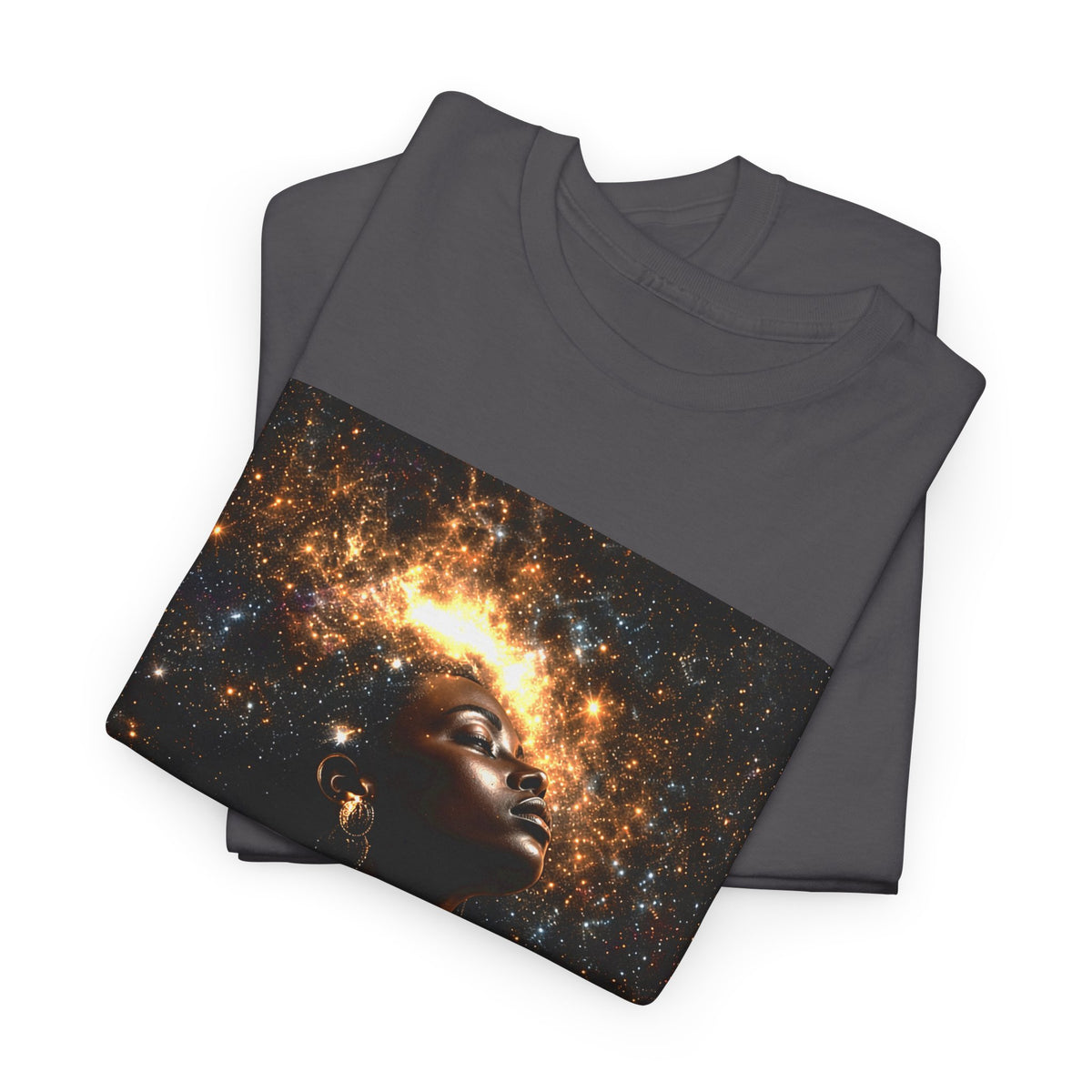 Galaxy Goddess T‑Shirt — Ethereal Black Art Portrait Tee