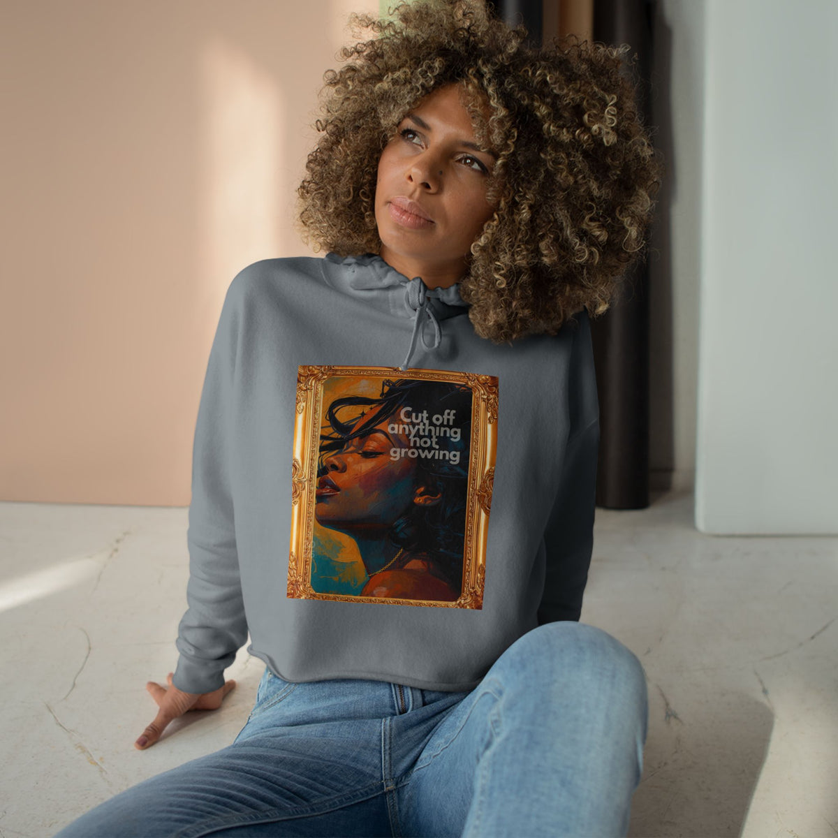 Cropped Hoodie — Vintage Portrait "Cut Off Anything Not Growing" Graphic