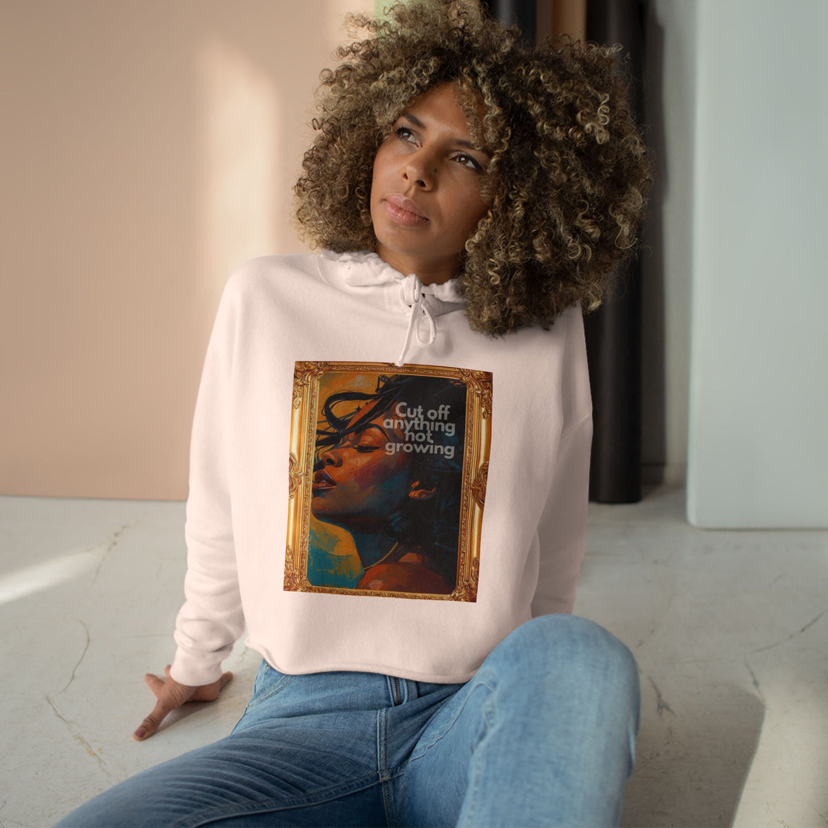 Cropped Hoodie — Vintage Portrait "Cut Off Anything Not Growing" Graphic