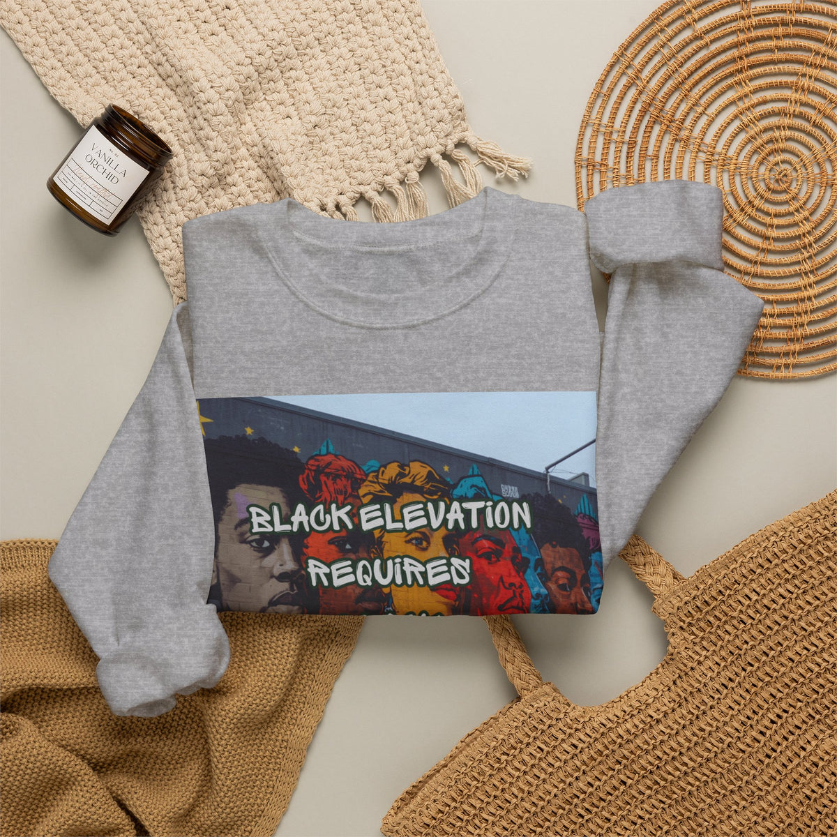 Crewneck Sweatshirt - "Black Elevation Requires Black Unity" Mural Graphic
