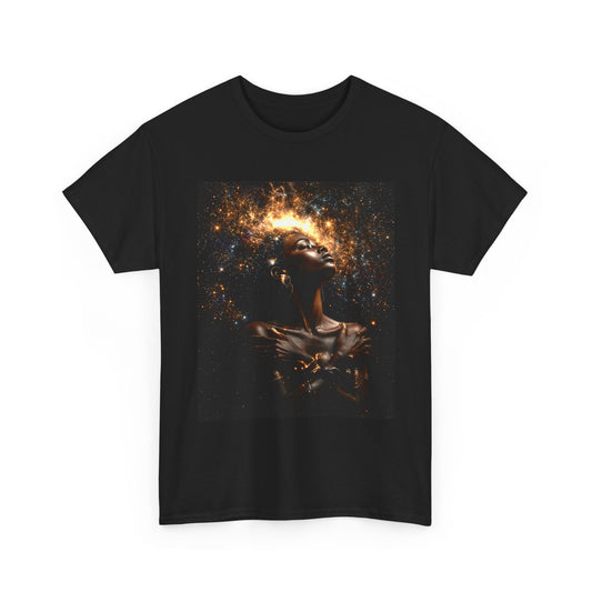 Galaxy Goddess T‑Shirt — Ethereal Black Art Portrait Tee