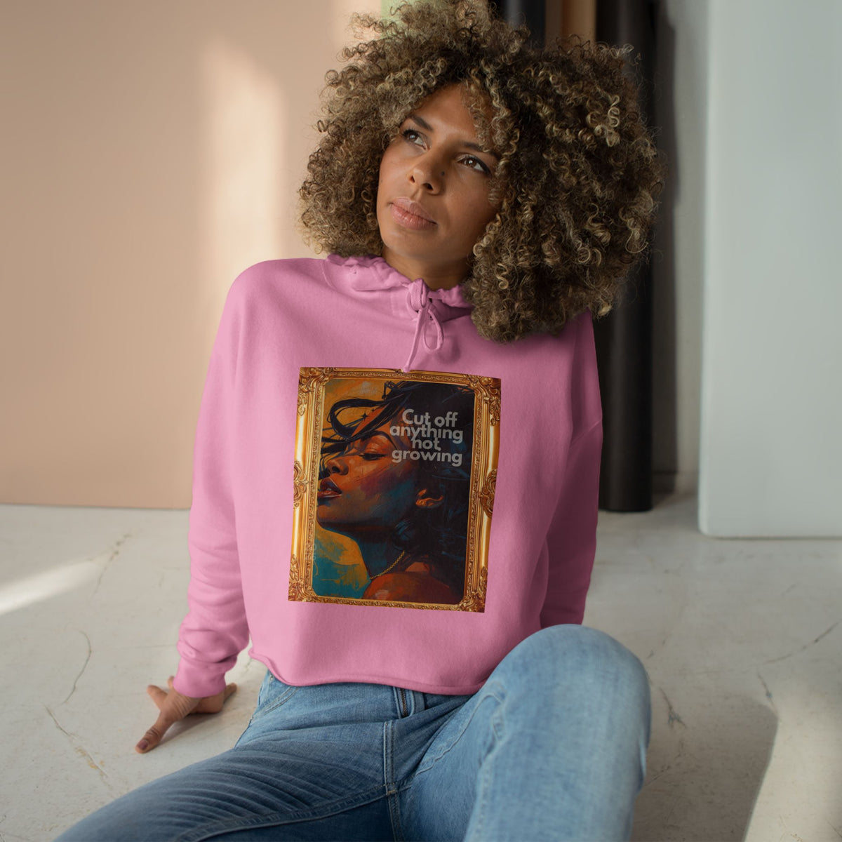 Cropped Hoodie — Vintage Portrait "Cut Off Anything Not Growing" Graphic