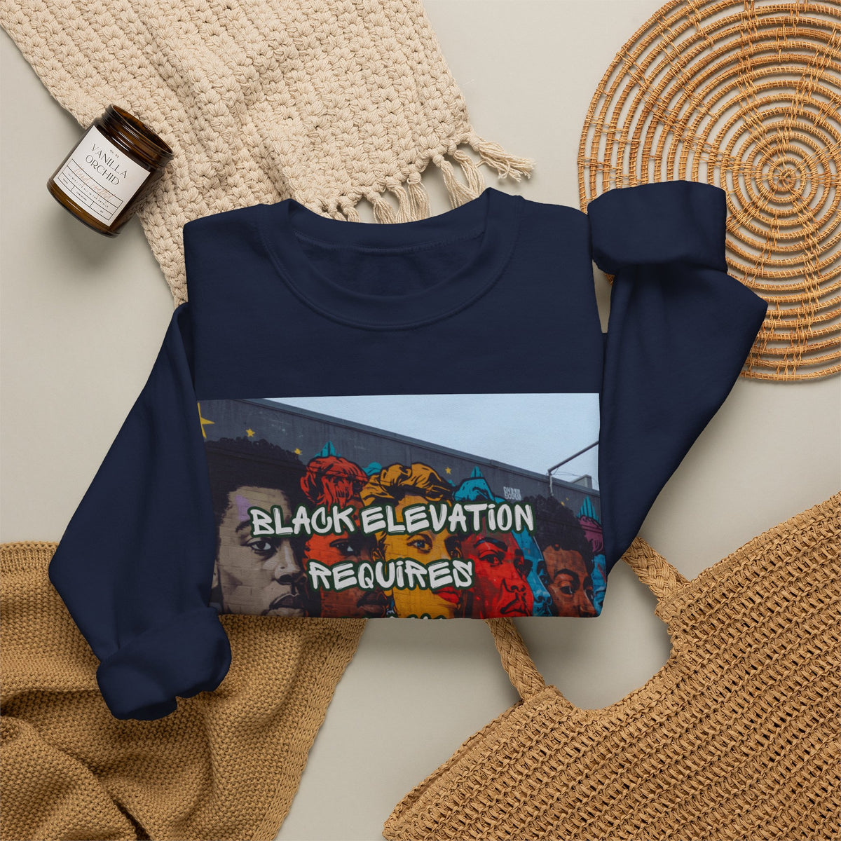 Crewneck Sweatshirt - "Black Elevation Requires Black Unity" Mural Graphic