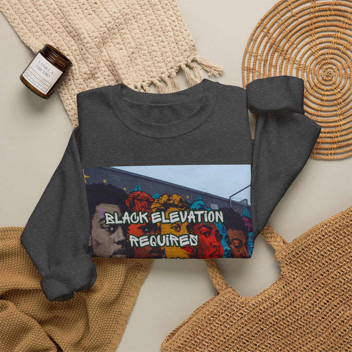 Crewneck Sweatshirt - "Black Elevation Requires Black Unity" Mural Graphic