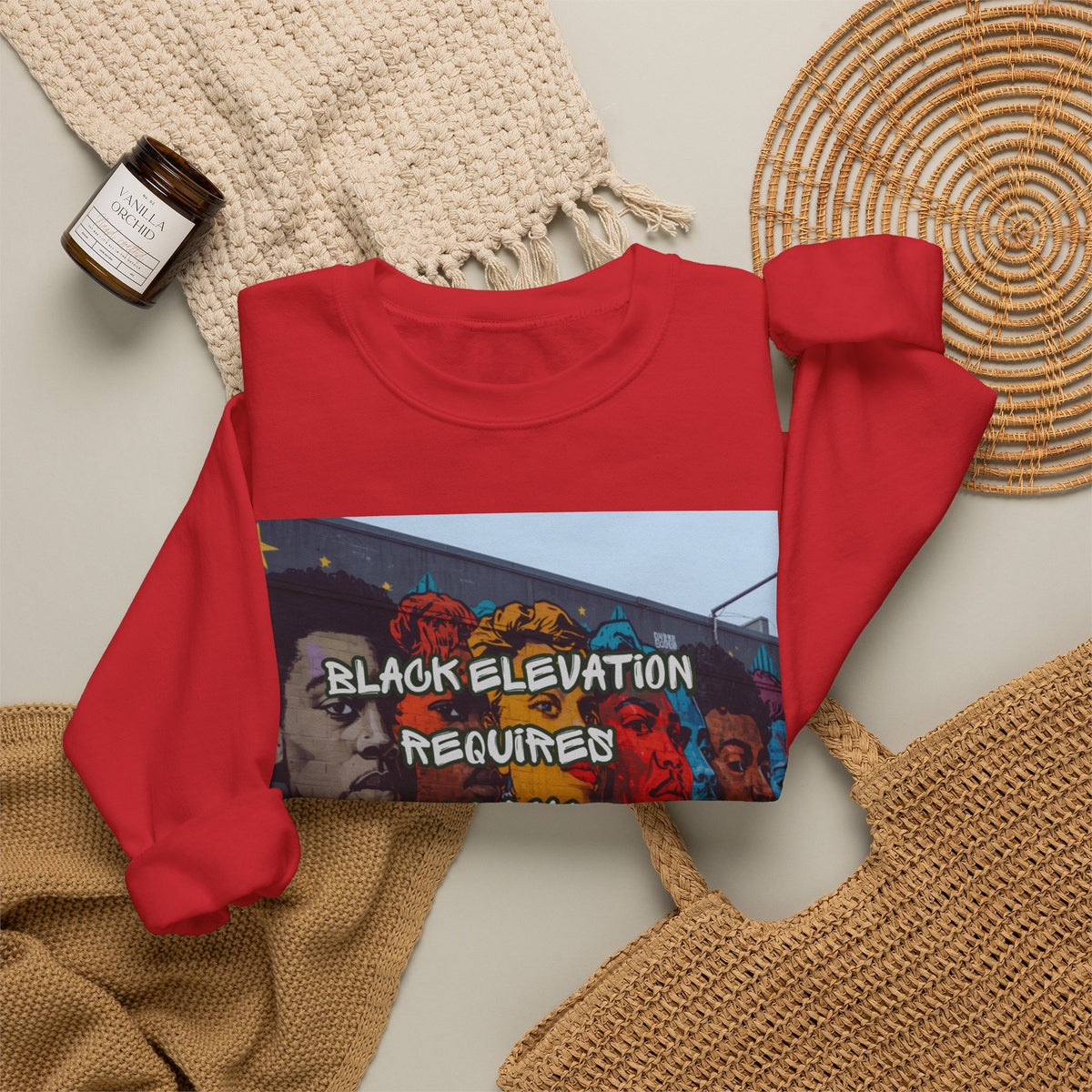 Crewneck Sweatshirt - "Black Elevation Requires Black Unity" Mural Graphic