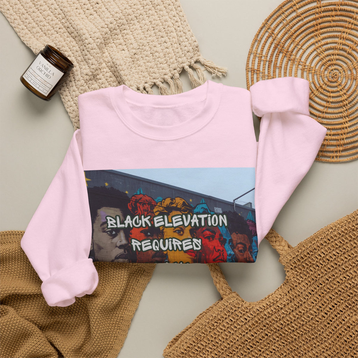 Crewneck Sweatshirt - "Black Elevation Requires Black Unity" Mural Graphic