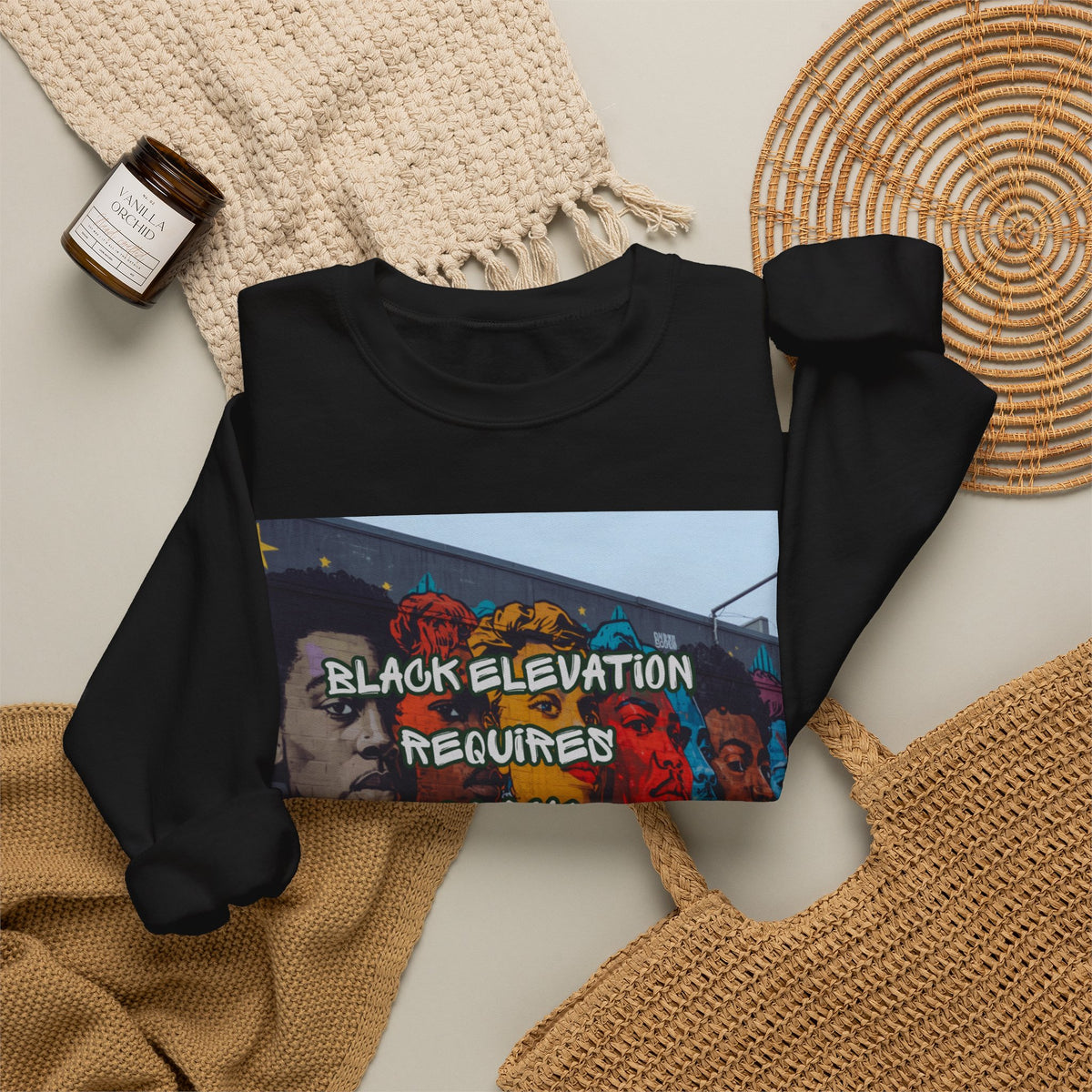 Crewneck Sweatshirt - "Black Elevation Requires Black Unity" Mural Graphic