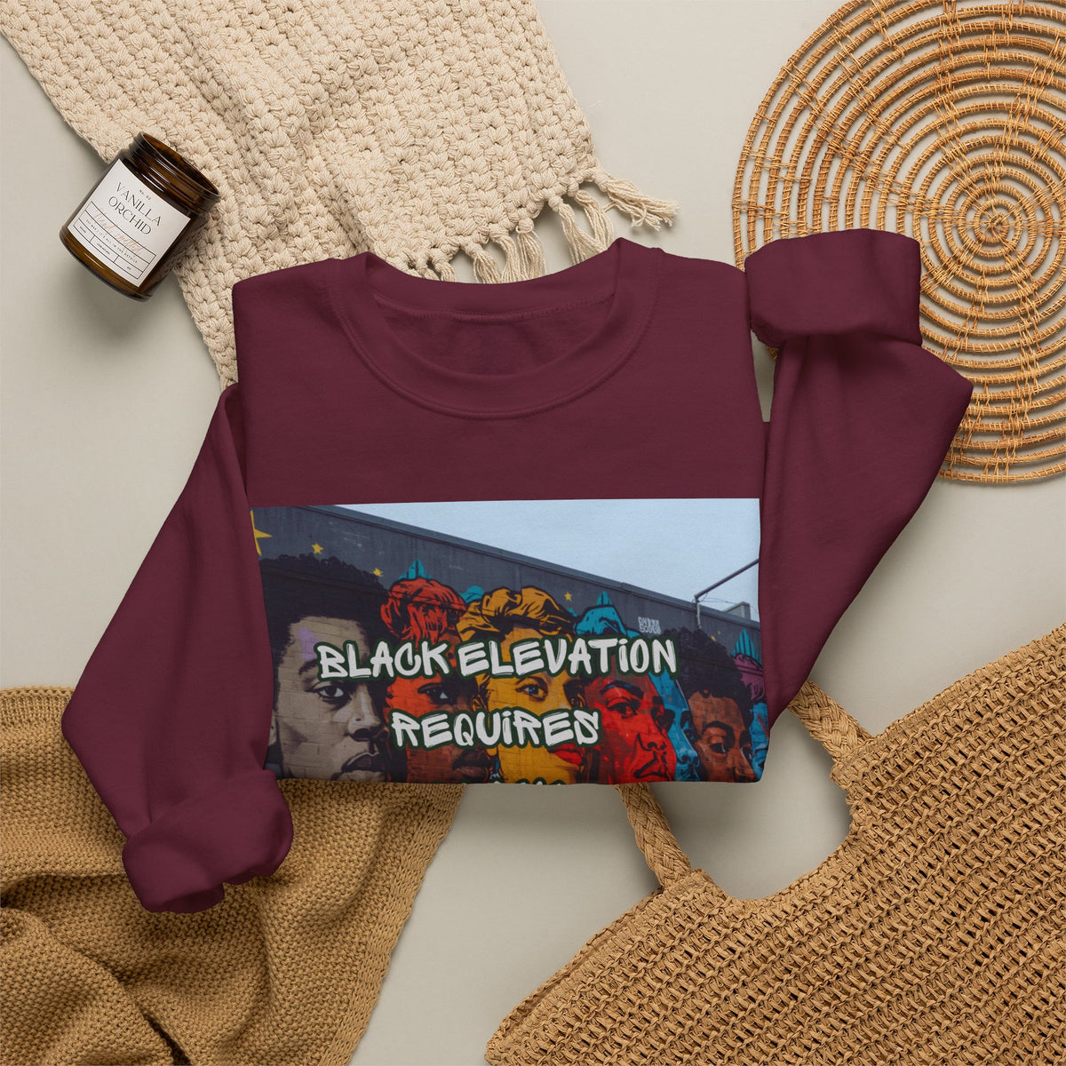Crewneck Sweatshirt - "Black Elevation Requires Black Unity" Mural Graphic