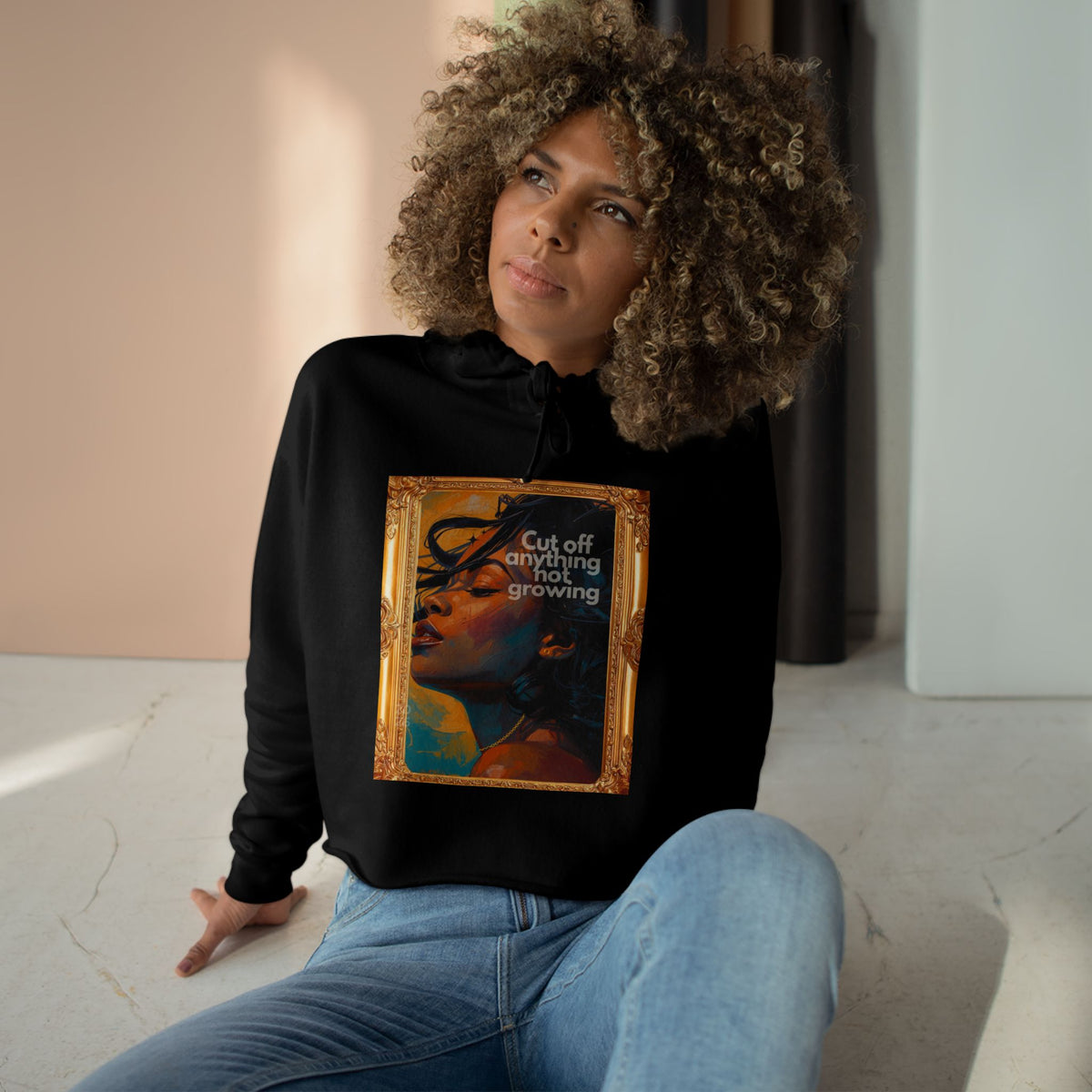 Cropped Hoodie — Vintage Portrait "Cut Off Anything Not Growing" Graphic